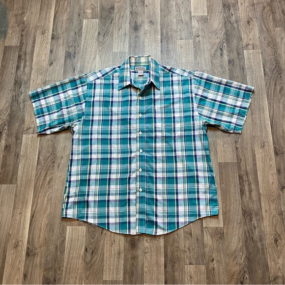 Windridge Short Sleeve Green Plaid Button Down Shirt Size Large - Picture 1 of 5